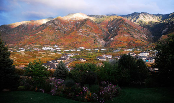 Salt Lake City, UT in the fall HOA with mountains.