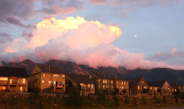 Utah skyline with pretty clouds at sunset.